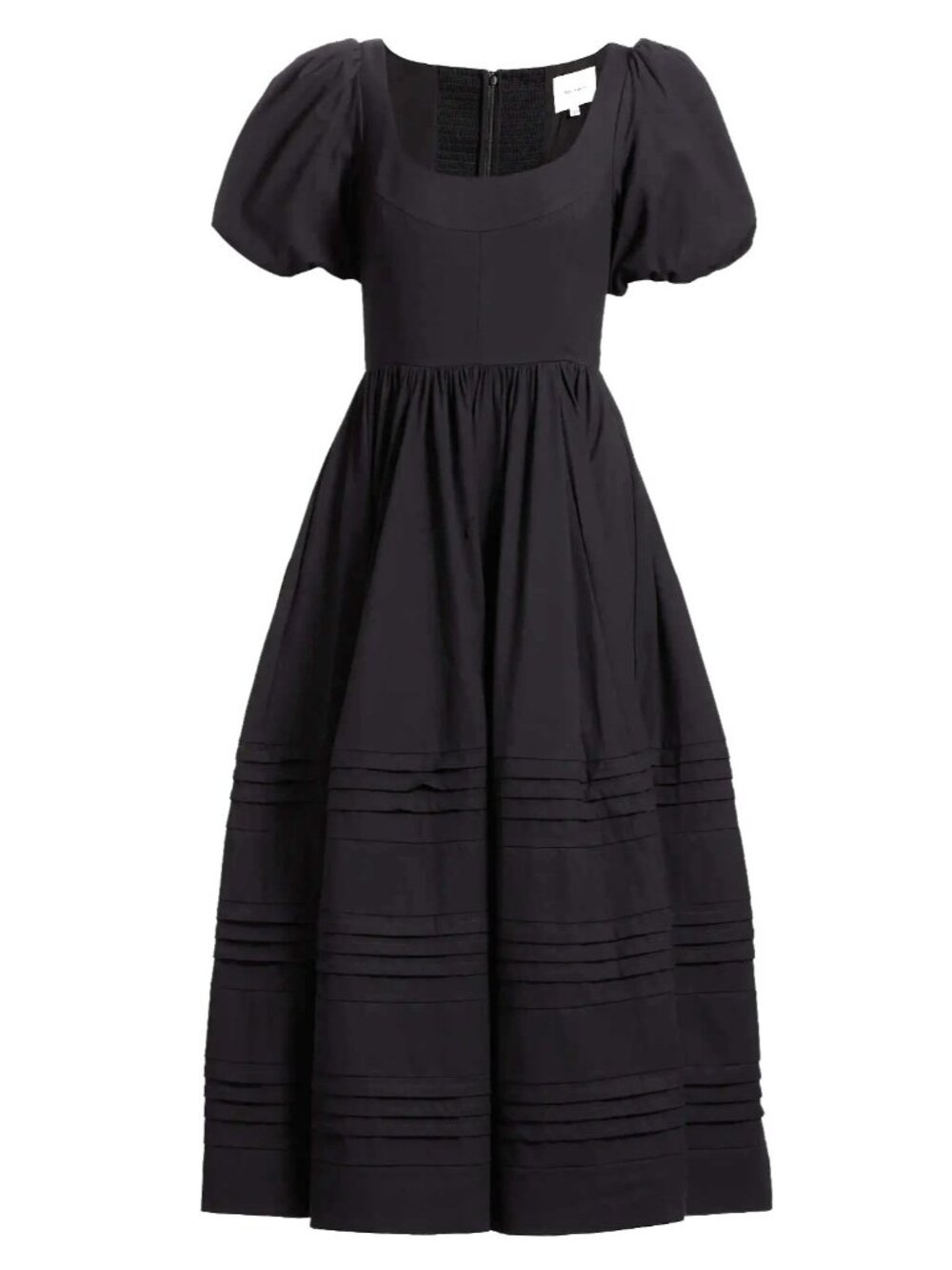 NWT Reformation Everlyn in Black Cotton Puff Sleeve Fit & Flare Midi Dress 8 - Picture 6 of 12